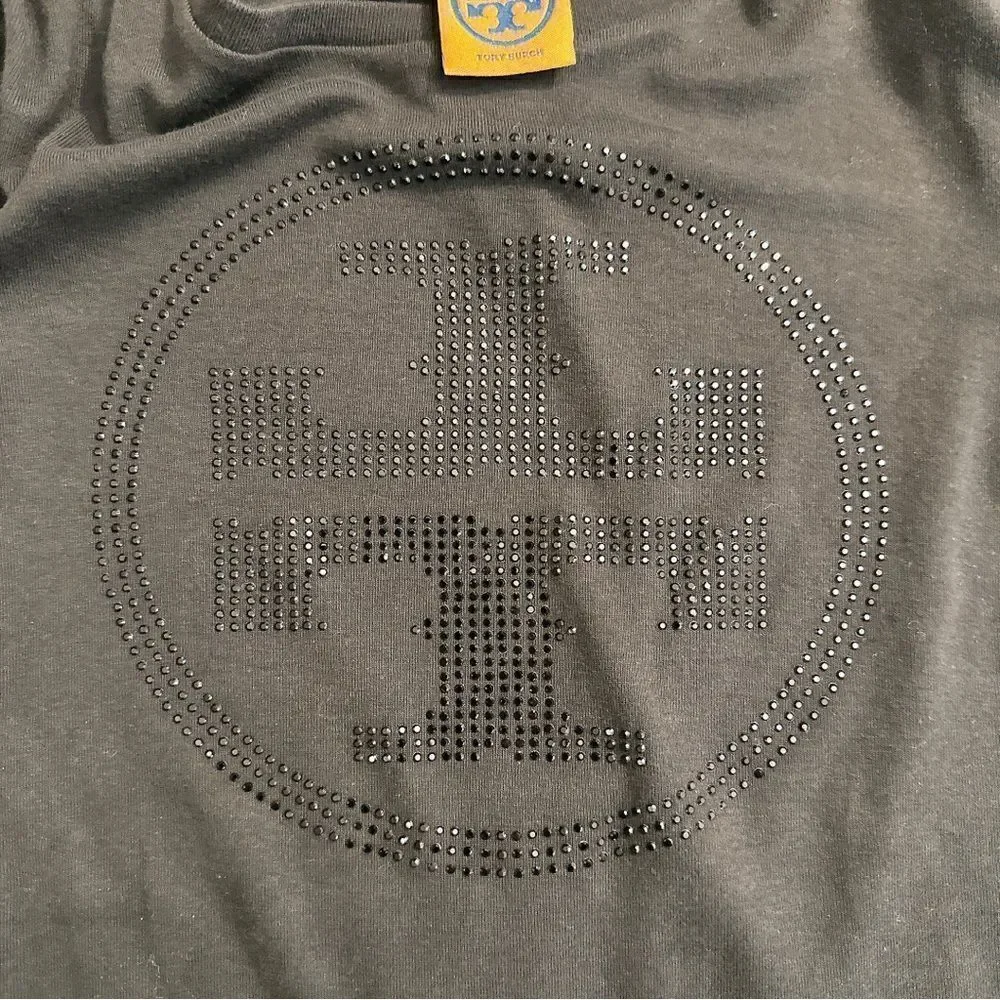 TORY BURCH Rhinestone Logo Black T-Shirt